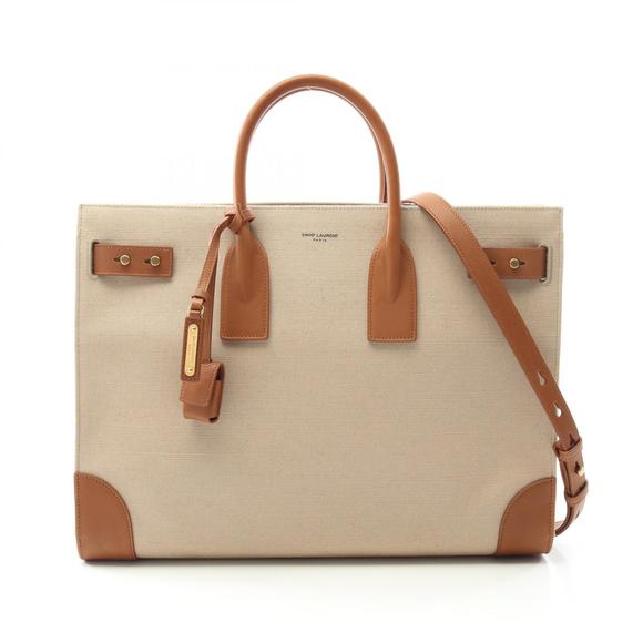 Saint Laurent Sac Jour Tote Bag Leather Beige Brown - Picture 1 of 7